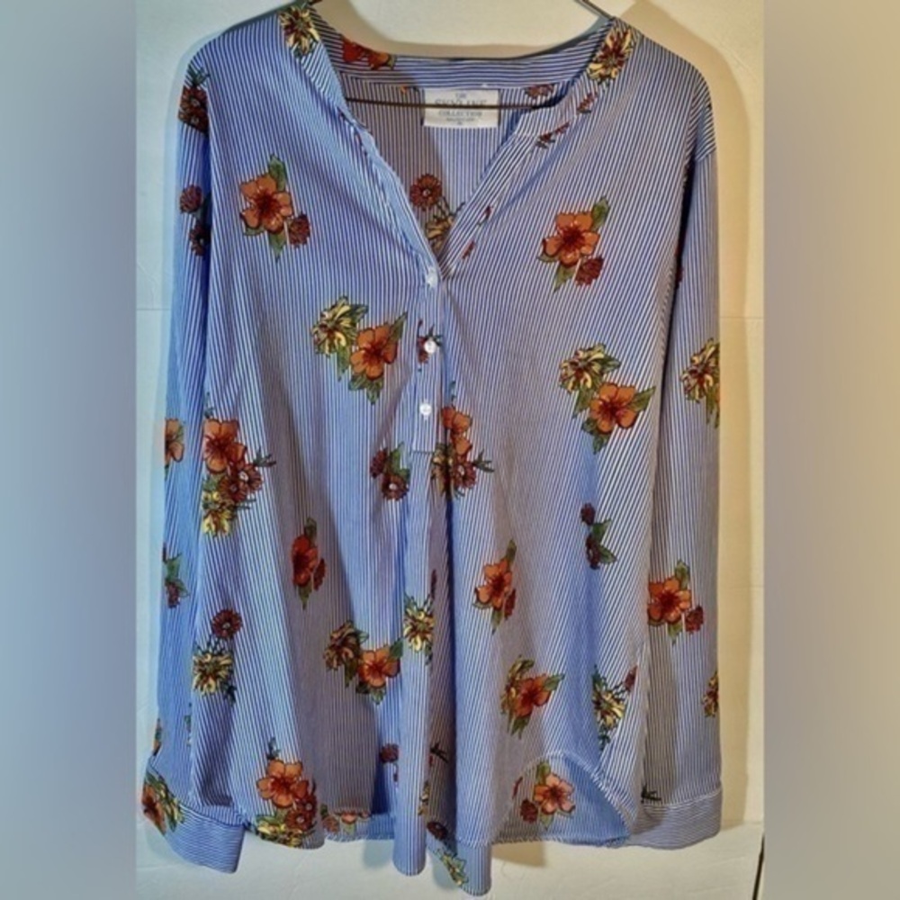 SKYLINE COLLECTION WOMEN’S LONG SLEEVE BLOUSE IN STRIPED FLORAL SIZE XL